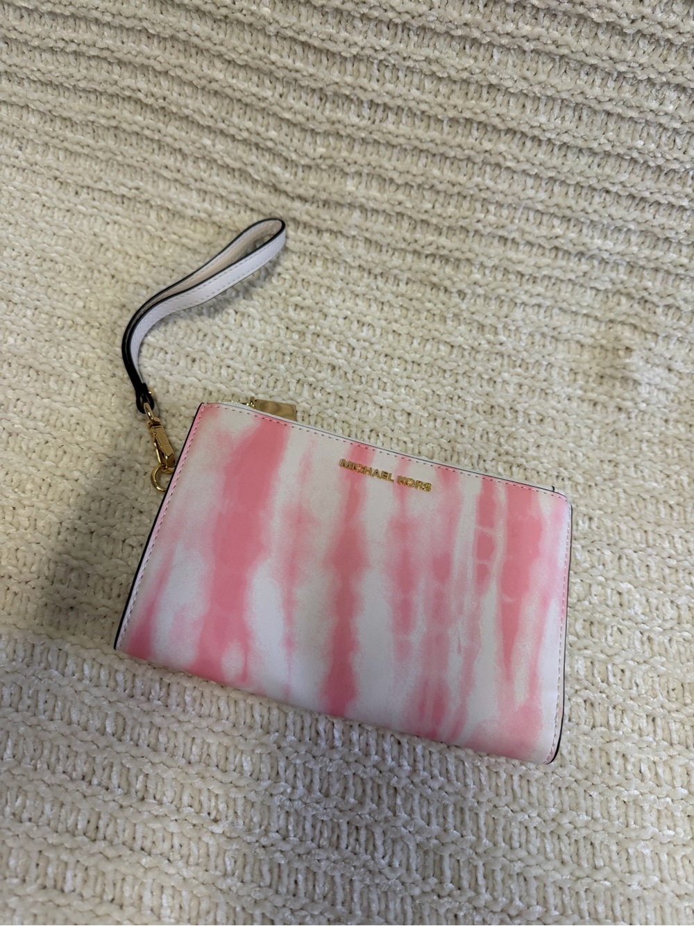 Michael Kors Pink and White Tie-Dye Wristlet Clutch